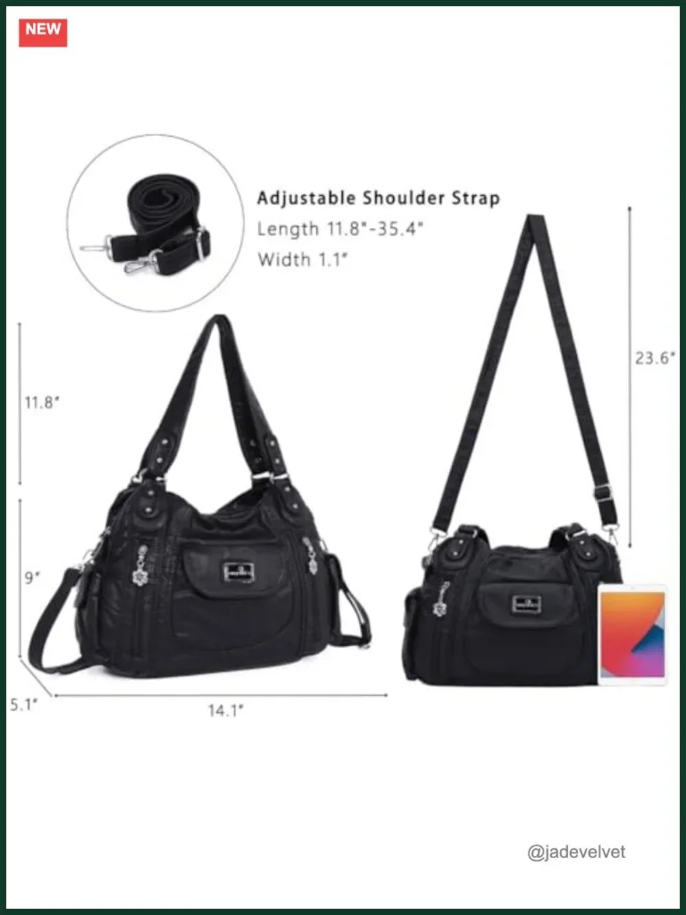 Washed PU Leather Hobo Tote Bag with Multiple Pockets